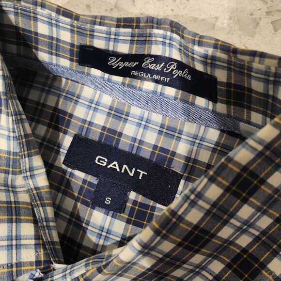 GANT Upper East Poplin Regular Fit MENS SMALL Button Down SHIRT * Blue PLAID - Picture 4 of 4